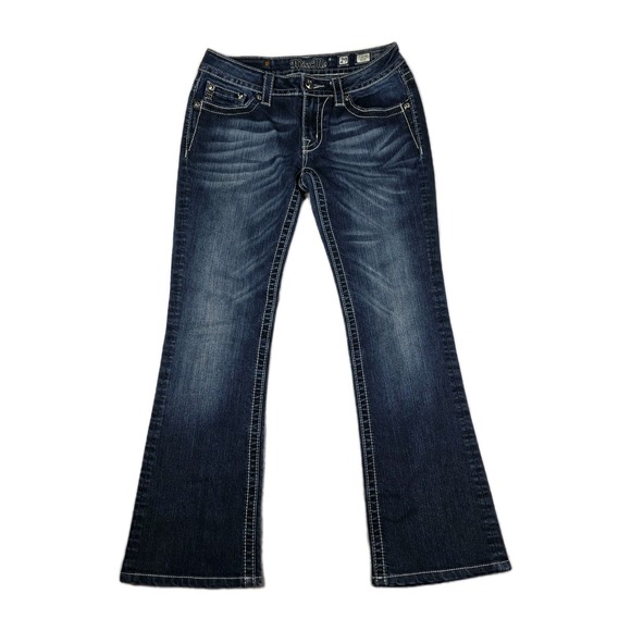 Miss Me Jeans Womens Size 29 Bootcut Sequined Dark Wash Blue Denim Pants - Picture 1 of 11